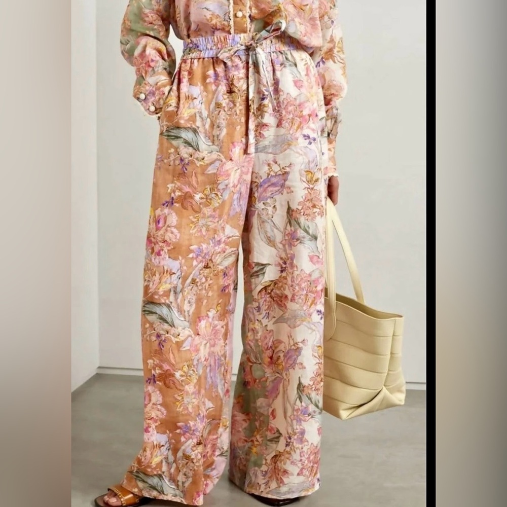 Zimmermann floral Wide-Leg linen pants. Size 0